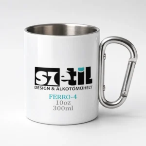 FERRO-4 Fehér karabineres fém bögre 10oz 300ml