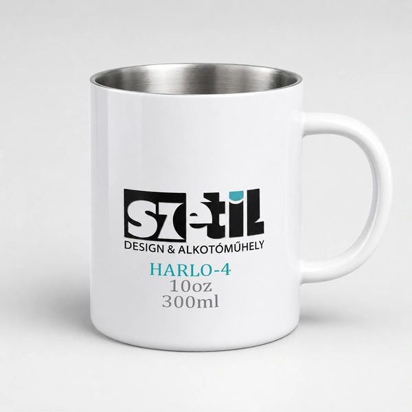 HARLO-4 Fehér klasszikus fém bögre 10oz 300ml